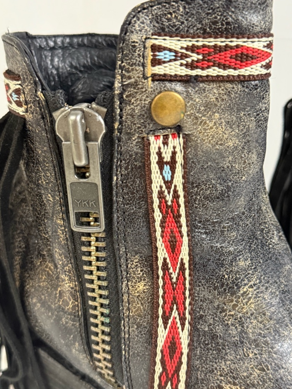 NWT Corral Distressed Black Fringe Ankle Boots with Southwestern Trim - Picture 10 of 11